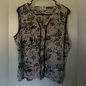 Calvin Klein Sleeveless Floral Blouse Contrast Trim Size L